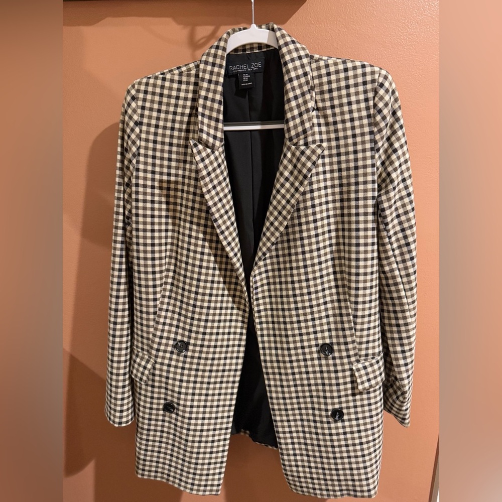 Rachel Zoe Longline Neutral Plaid Blazer